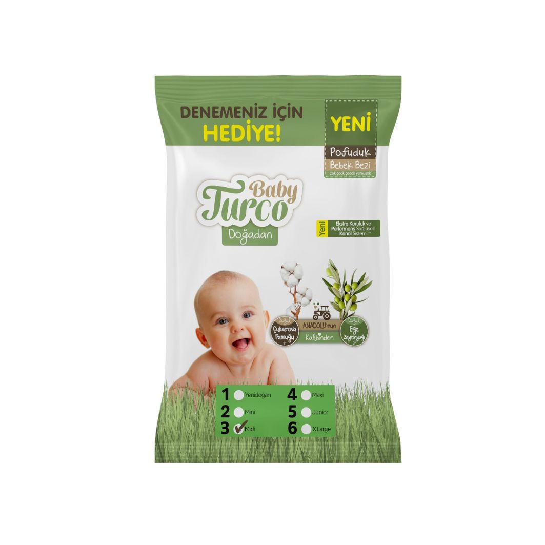 Baby Turco Doğadan Pofuduk Bebek Bezi Deneme Boyu No:3 Baby Turco Doğadan Pofuduk Bebek Bezi Deneme Boyu No:3