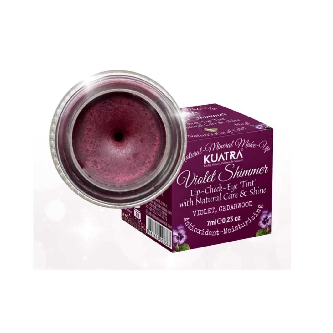 Kuatra Violet Shimmer Lip-Cheek-Eye ‘Tint’ Doğal İçerikli Allık, Ruj, Göz Farı
