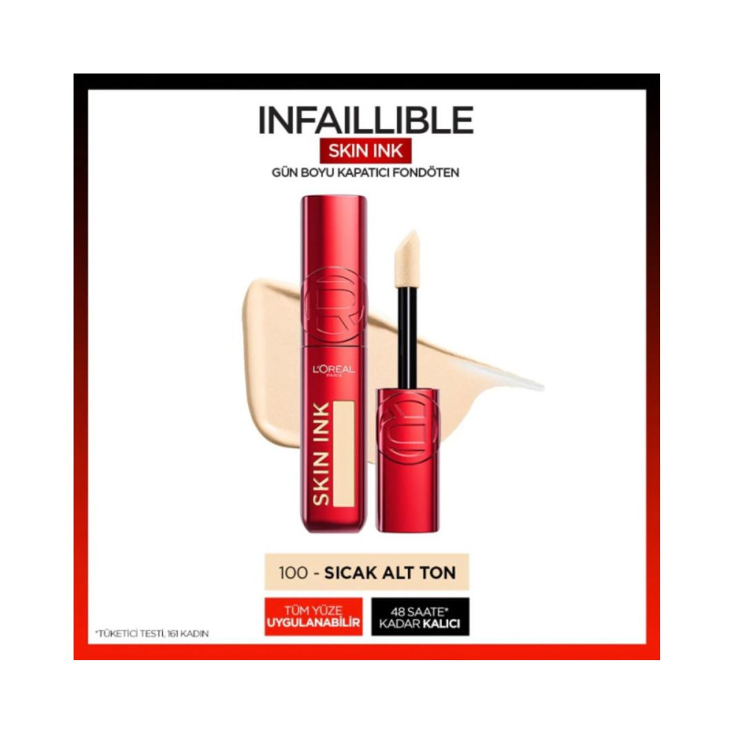 L'Oréal Paris Skin Ink Gün Boyu Kapatıcı Fondöten - Sıcak Alt Ton 100